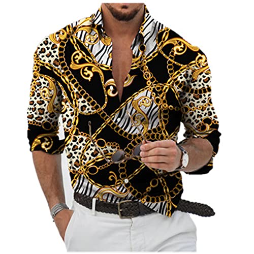 kewing Herren Luxus bedrucktes Hemd Casual Barock Bankett Slim Fit Bluse Casual Button Down Langarmhemden Top von kewing