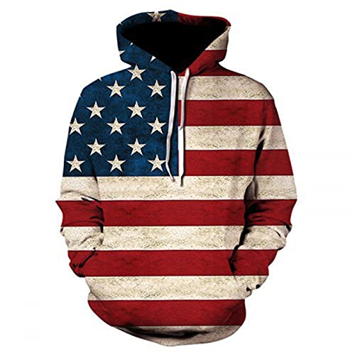 kewing Herren Pullover Amerikanische Flagge Hoodie USA Eagle 3D Print Hoodie Distressed Sweatshirt mit Kanga Tasche von kewing