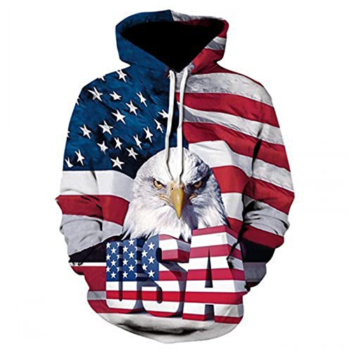 kewing Herren Pullover Amerikanische Flagge Hoodie USA Eagle 3D Print Hoodie Distressed Sweatshirt mit Kanga Tasche von kewing