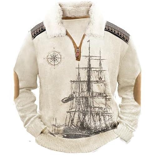 kewing Herren Segelboot Bedruckte Sweatshirts Langarm Quarter Zip Pullover Fleece Gefüttert Mode Sweatshirt von kewing