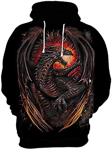 kewing Herren Sensenmann Totenkopf Kapuzenpulli Retro Gothic Drachen Print Sweatshirt lässig Langarm Kapuzenpullover mit Taschen kewing Herren Sensenmann Totenkopf Kapuzenpulli Retro Gothic Drachen Print Sweatshirt lässig Langarm Kapuzenpullover mit Taschen von kewing