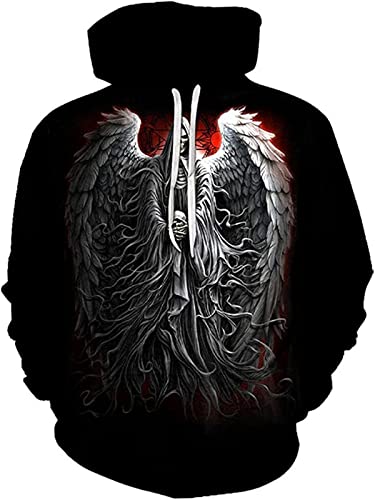 kewing Herren Sensenmann Totenkopf Kapuzenpulli Retro Gothic Drachen Print Sweatshirt lässig Langarm Kapuzenpullover mit Taschen kewing Herren Sensenmann Totenkopf Kapuzenpulli Retro Gothic Drachen Print Sweatshirt lässig Langarm Kapuzenpullover mit Taschen von kewing