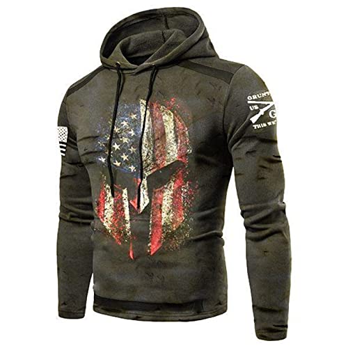 kewing Herren Spartan Helm Druck Hoodie Sweatshirt Lässig Vintage Amerikanische Flagge Langarm Kapuzen Sweatshirt von kewing