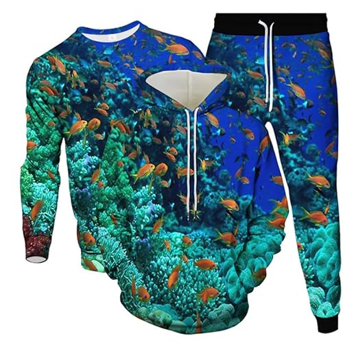 kewing Herren Trainingsanzug Set Sea World 3D gedruckte Kapuzenpullover + Sweatshirt + Jogginganzug 3-teiliges Set Sportbekleidung von kewing