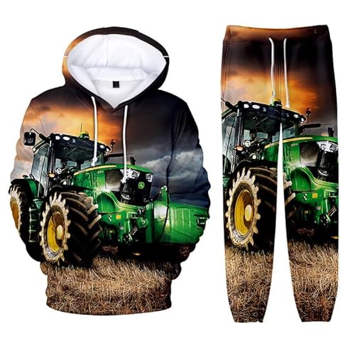 kewing Herren-Trainingsanzug-Set Traktor 3D-gedruckte Kapuzenpullover und Jogginghosen Set Zweiteiliges Set Lässiges Sportbekleidungs-Outfit von kewing