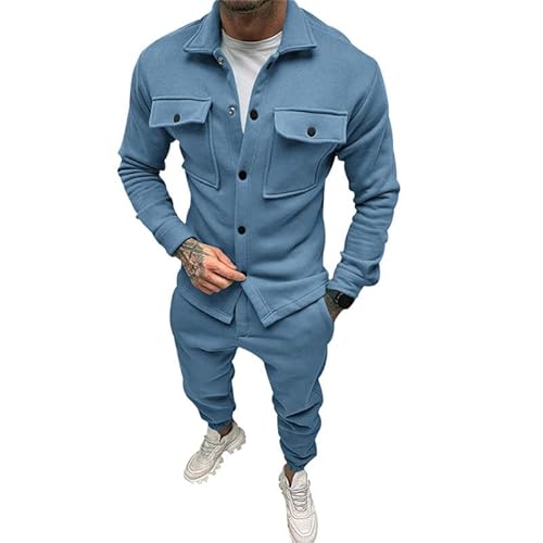 kewing Herren Trainingsbekleidungsset, Knöpfe, Kapuzenpullover, Jacken, Joggingoberteile, Unterteile, lässige Loungewear, lockere Jogginghosen von kewing