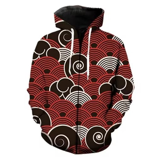 kewing Herrenmode Kapuzenpullover mit Reißverschluss 3D Retro Karpfen Druck Zipper Jacken Geisterkrieger Samurai Drache Muster Langarm Strickjacke Hoodie mit Kordelzug von kewing