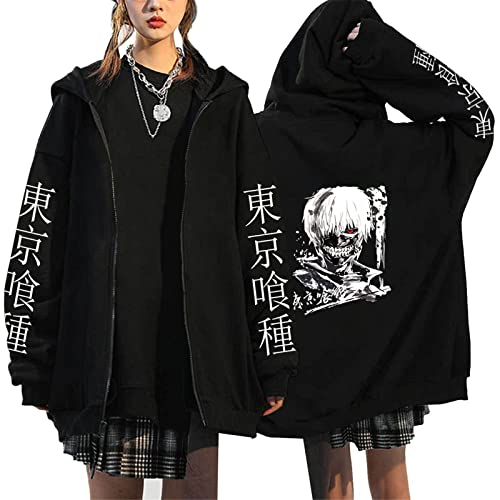 kewing Japanischer Anime Tokyo Ghoul Hoodie mit Reißverschluss Herren Damen Cartoon Kaneki Ken Grafik Streetwear Harajuku Unisex Sweatshirt mit Reißverschluss von kewing