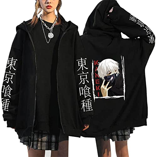 kewing Japanischer Anime Tokyo Ghoul Hoodie mit Reißverschluss Herren Damen Cartoon Kaneki Ken Grafik Streetwear Harajuku Unisex Sweatshirt mit Reißverschluss von kewing