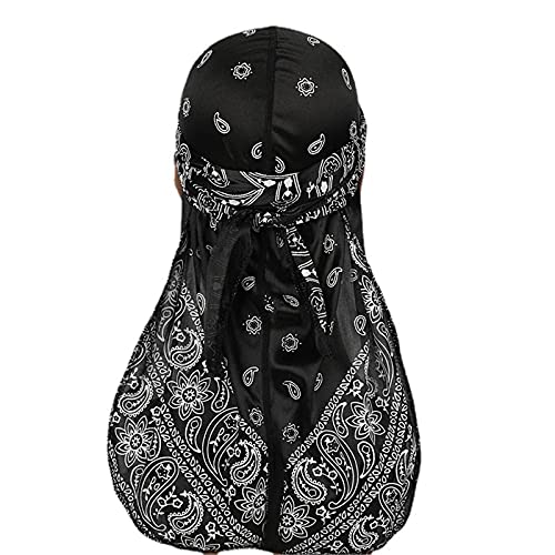 kewing Männer und Frauen Bandana DOO rag Cap Headwraps Silk Boho Durag mit langem Schwanz und Breiten Riemen für Wellen von kewing