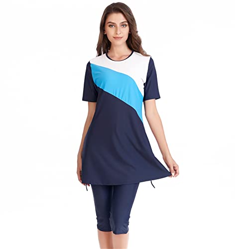 kewing Muslimische Bademode Frauen Modest Patchwork Bedruckter Full Cover Kurzarm Badeanzug Islamischer Burkini Wear Badeanzug von kewing