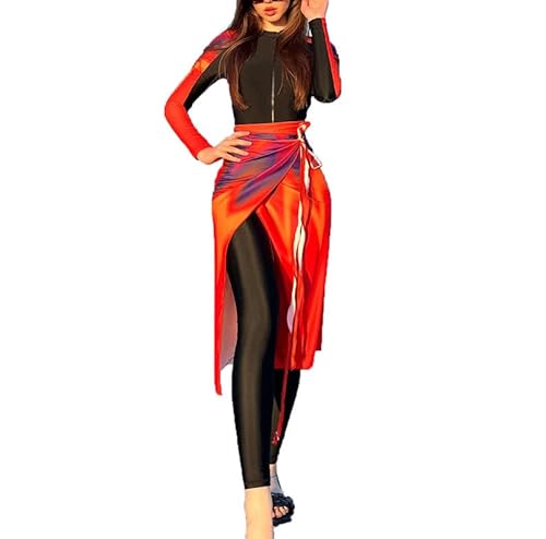 kewing Muslimische Bademode Frauen Modest Patchwork Langarm Sport Badeanzug 3PCS Burkini Tragen Badeanzug von kewing