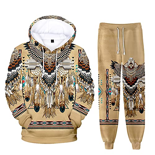 kewing Native Indian Hoodie Unisex Trainingsanzug 2-teiliges Set Langarm Frauen Männer Hoodie + Jogginghose 3D Gedruckt Sportbekleidung von kewing