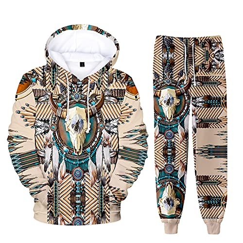 kewing Native Indian Hoodie Unisex Trainingsanzug 2-teiliges Set Langarm Frauen Männer Hoodie + Jogginghose 3D Gedruckt Sportbekleidung von kewing