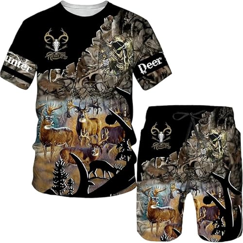 kewing Sommer Tier Hirsch Jagd Camo 3D gedruckt Herren Trainingsanzug T Shirt + Shorts Set Outdoor Sportbekleidung Tees/Kleidung Anzug von kewing