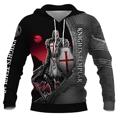 kewing Tempelritter Hoodie für für Herren Retro 3D gedruckt Kapuze Sweatshirt Pullover Jacke Ritter Kostüm Hoody Sweatshirt von kewing