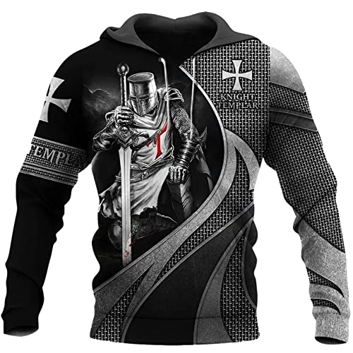 kewing Tempelritter Hoodie für für Herren Retro 3D gedruckt Kapuze Sweatshirt Pullover Jacke Ritter Kostüm Hoody Sweatshirt von kewing