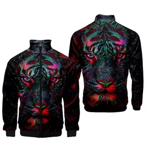 kewing Tiger Tiermuster Männer Baseball Jacke Tiger 3D gedruckt Reißverschluss Bomberjacken Lässige Stehkragen Streetwear Mäntel Leichtes Sweatshirt mit Taschen von kewing