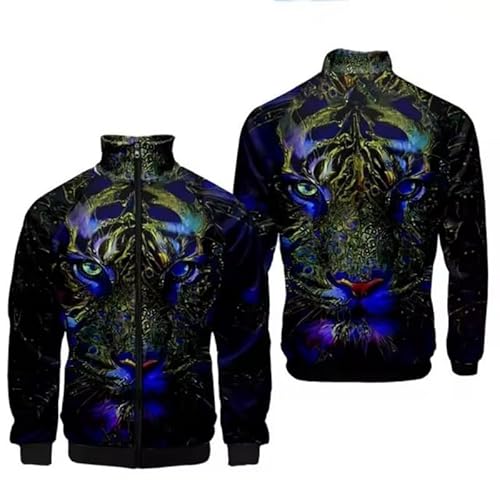 kewing Tiger Tiermuster Männer Baseball Jacke Tiger 3D gedruckt Reißverschluss Bomberjacken Lässige Stehkragen Streetwear Mäntel Leichtes Sweatshirt mit Taschen von kewing