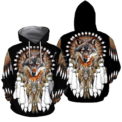 kewing Unisex Kapuzen-Sweatshirt Native American Tribal 3D Print Langarm Pullover Hoodie Casual Pullover Jumper Tunika Bluse Tops für Frauen Männer Jungen Mädchen von kewing