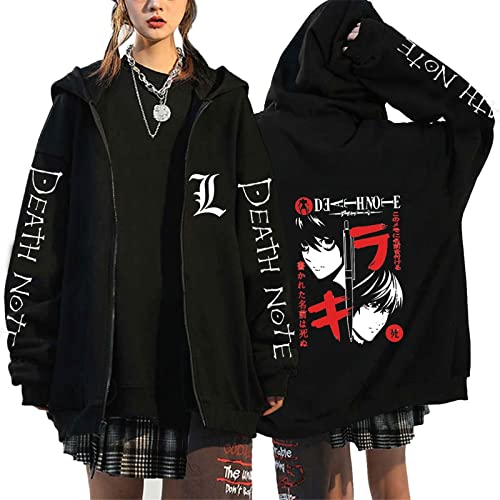 kewing Unisex japanischer Anime Death Note Yagami Light L·Lawliet Bedruckter Reißverschluss Jacken Mantel Cosplay Kostüm beiläufige lose Reißverschluss Hoodie Oberteile von kewing