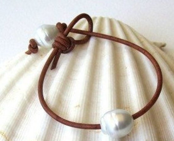 Barock Perlen Armband, Südsee Tahiti Leder Strand Armband Mit Perlen, Boho von keyLimeGiraffedesign