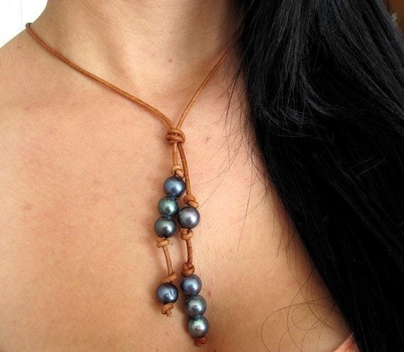 Boho Chic Lasso, Lange Lederhalskette Mit Perlen, Pfau Perle Halskette, Leder Lariat Drop Schmuck, Strand von keyLimeGiraffedesign