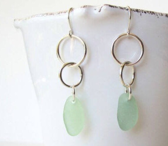 Boho Chic Ohrringe, Seeglas Ohrringe Baumeln, Sterling Silber Kreis Strand Style, Verknüpfte von keyLimeGiraffedesign