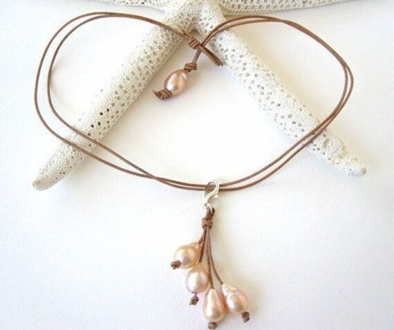 Edison Perle Halskette, Boho Schmuck, Strand Halskette Perlen, Leder Resort-Schmuck, Lariat von keyLimeGiraffedesign