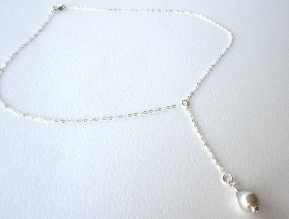 Perlen Y Halskette, Einzelperlen Sterling Silber Tahiti Südsee Perle, Tropfen Halskette von keyLimeGiraffedesign