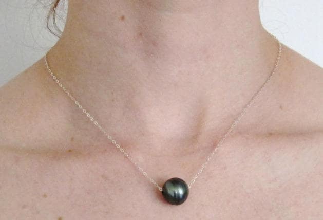 Tahiti Perle Halskette, Sterling Silber Perlen Einzelne Schwarze Und Halskette von keyLimeGiraffedesign