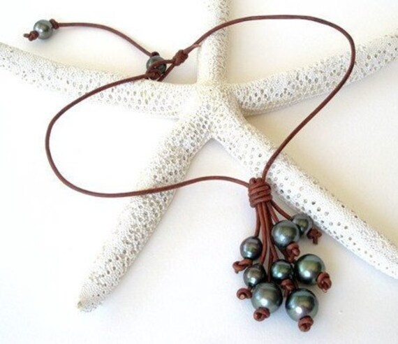 Tahiti Perlen Halskette, Schmuck, Leder Boho von keyLimeGiraffedesign