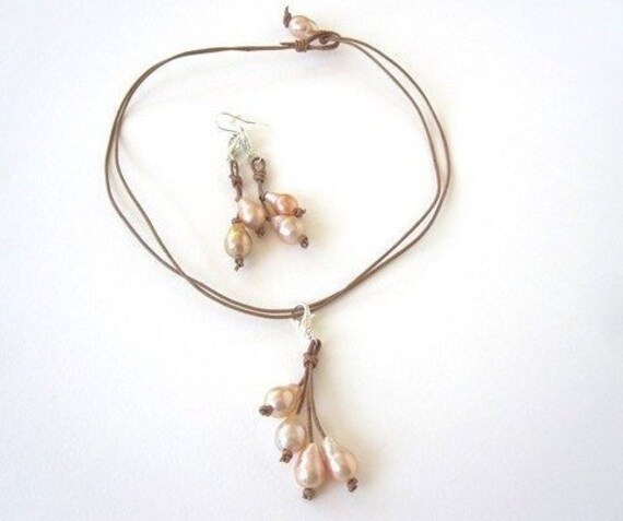 strand Boho Schmuck, Perlen Ohrringe, Tropfen Halskette, Leder Und Süßwasser Perlen, Multi Resort von keyLimeGiraffedesign