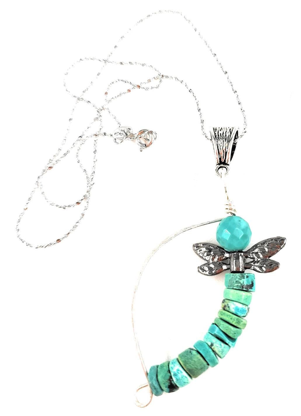 Libellen-Halskette Mit Türkisfarbenem Anhänger. Libellen-sterlingsilberkette von keywestdesigning