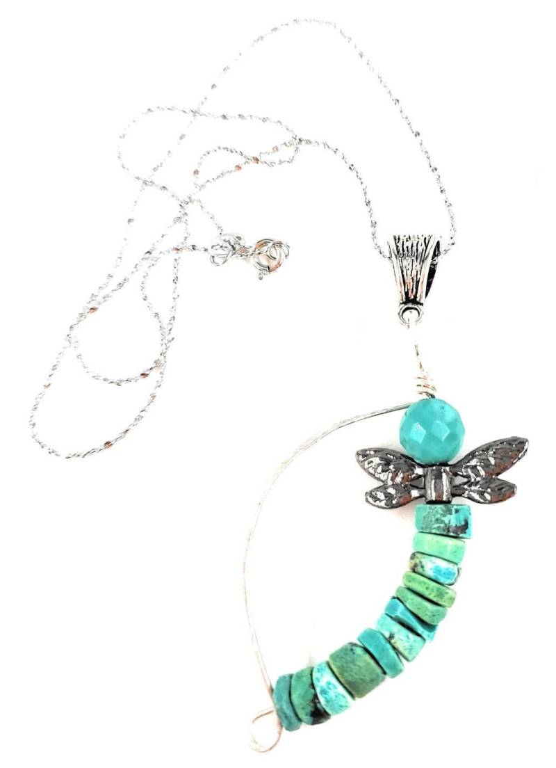 Libellen-Halskette Mit Türkisfarbenem Anhänger. Libellen-sterlingsilberkette von keywestdesigning