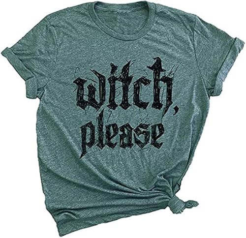 Damen Halloween-T-Shirt, lustig, kurzärmelig, Hexe bitte, Grafik-T-Shirts Tops, Grün , XX-Large von kfulemai