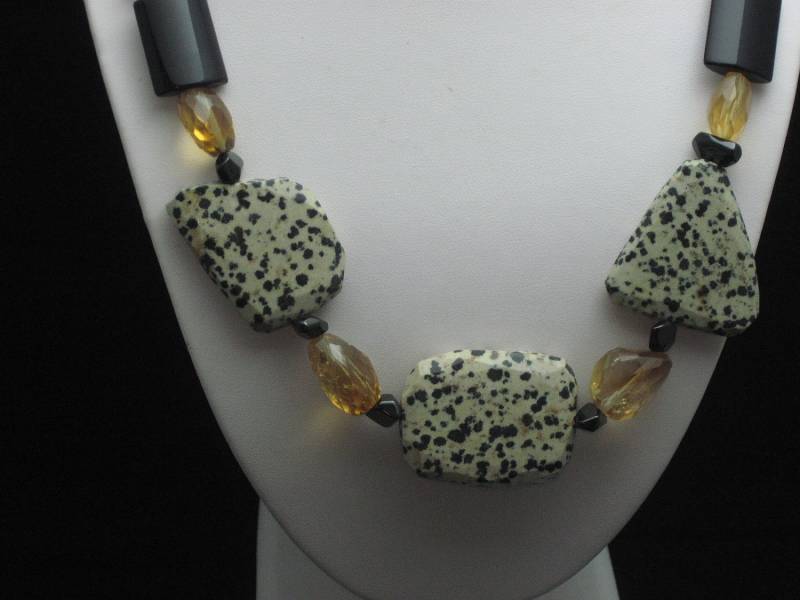 Dalmatiner Jaspis Und Onyx Chunky Statement Halskette Set von kgdezines