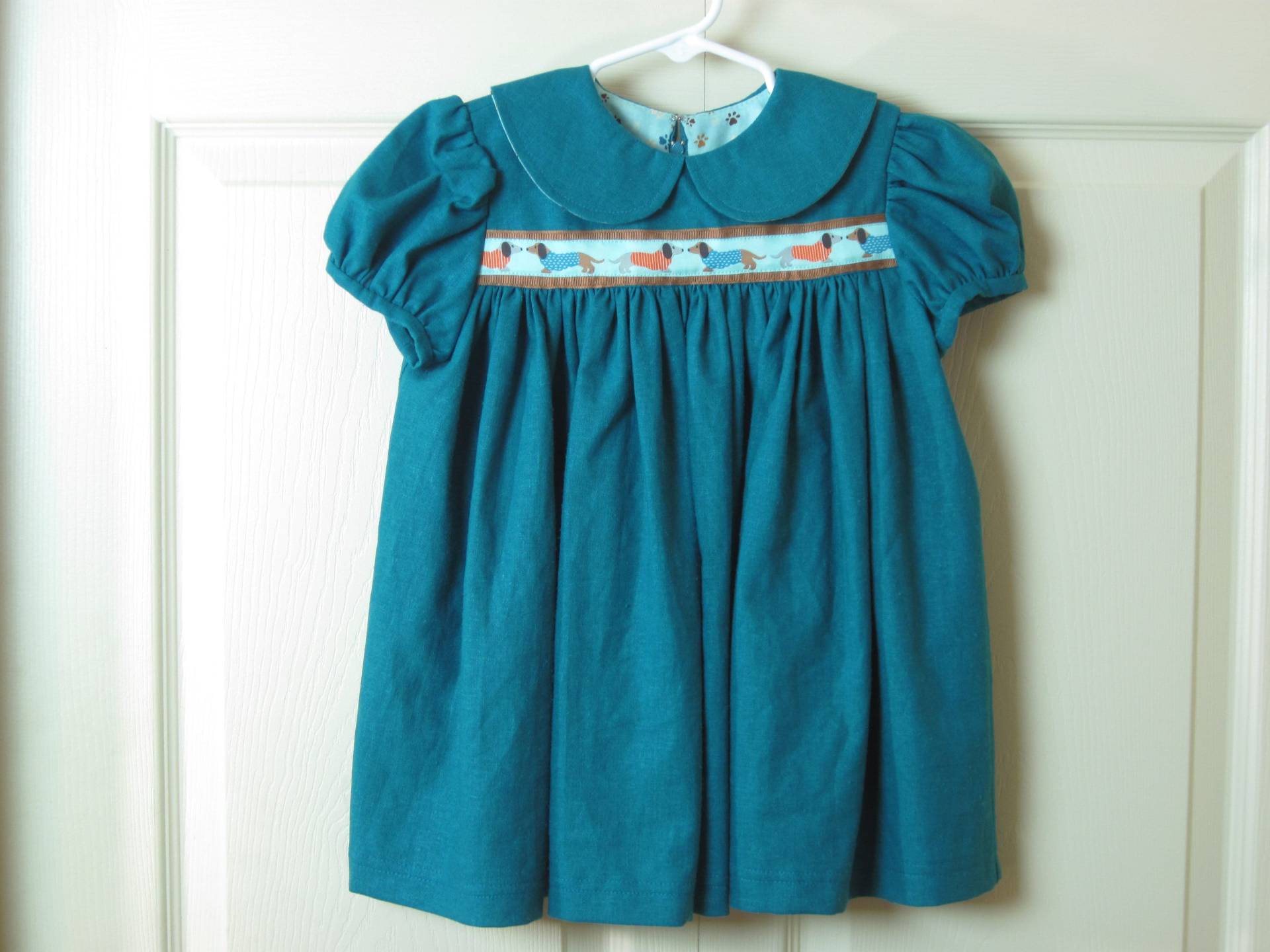 Großes Schwester Osterkleid Kleinkind 3 Welpe Hundebesatz, Dunkel Teal Leinen von kgdezines