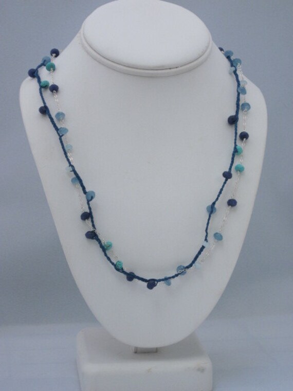 See Wasser/Türkis Jade Quarz Aquamarin Gewachstes Leinen Sterling Silber Halskette Oder Armband Wrap von kgdezines