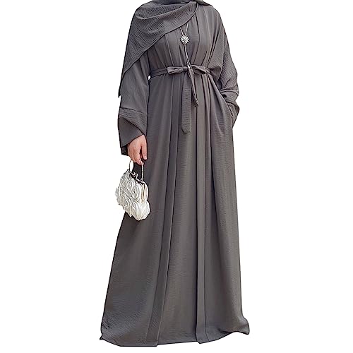 Abaya Damen Muslimische Kleider Islamisches Dubai Gebetskleid Robe Lang Cardigan Maxikleid 2 Stück, GRAU, X-Large von khalat