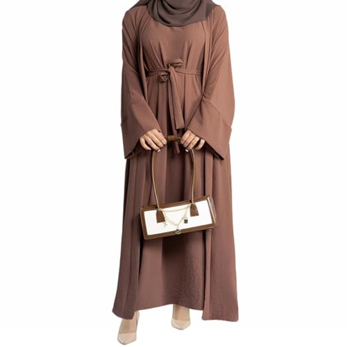 Abaya Damen Muslimische Kleider Islamisches Dubai Gebetskleid Robe Lang Cardigan Maxikleid 2 Stück, Kaffee, X-Large von khalat