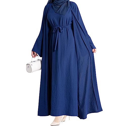 Abaya Damen Muslimische Kleider Islamisches Dubai Gebetskleid Robe Lang Cardigan Maxikleid 2 Stück, Marineblau, X-Large von khalat