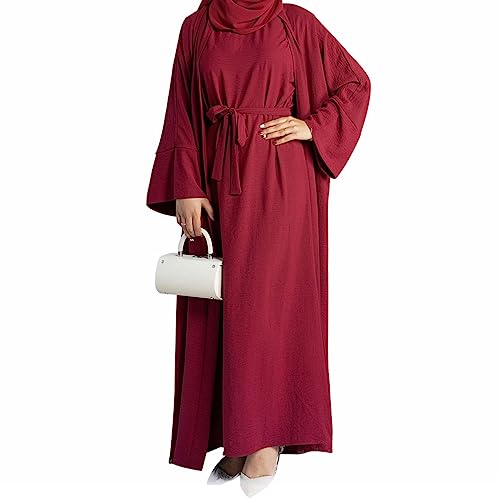 Abaya Damen Muslimische Kleider Islamisches Dubai Gebetskleid Robe Lang Cardigan Maxikleid 2 Stück, Weinrot, X-Large von khalat