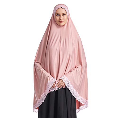 Frauen elegante Hijab Spitze Trim muslimischen islamischen Ramadan weichen leichten Hijab langen Schal,Rosa von khalat