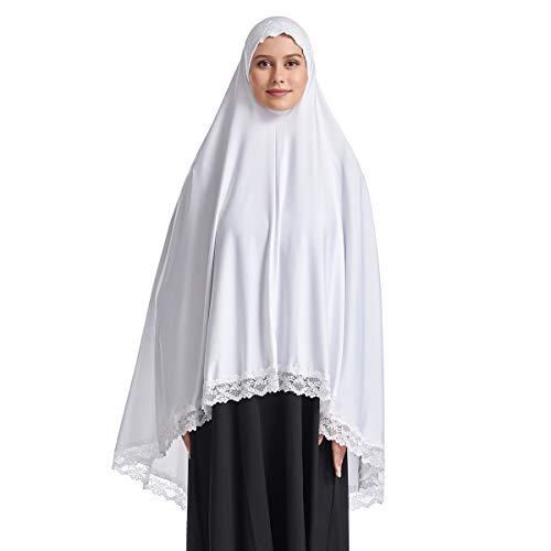 Frauen elegante Hijab Spitze Trim muslimischen islamischen Ramadan weichen leichten Hijab langen Schal,Weiß von khalat