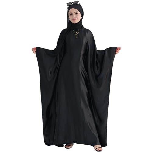 khalat Abaya Muslim Kleid Frauen Satin Gebet Kleid Fledermaus Langarm Naher Osten Arabische Robe mit Hijab Schwarz von khalat