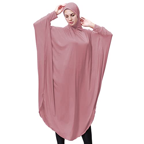 khalat Einteiliges muslimisches Abaya-Kleid für Frauen Großes Überkopfgebet Ramadan Langes Hijab-Kleid Dunkelrosa von khalat