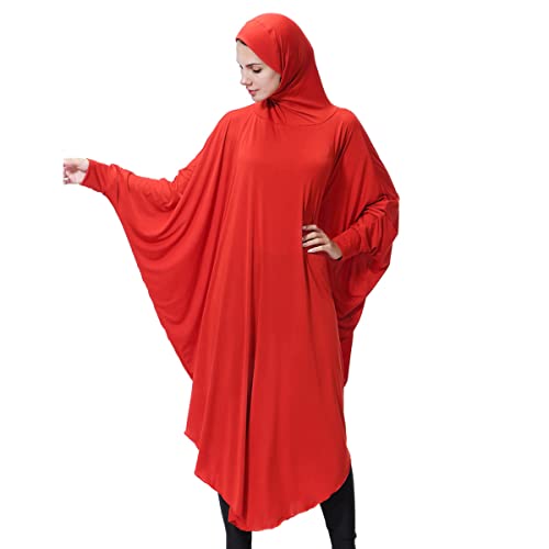 khalat Einteiliges muslimisches Abaya-Kleid für Frauen Großes Überkopfgebet Ramadan Langes Hijab-Kleid Rot von khalat