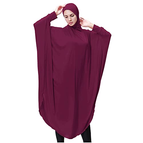 khalat Einteiliges muslimisches Abaya-Kleid für Frauen Großes Überkopfgebet Ramadan Langes Hijab-Kleid Weinrot von khalat