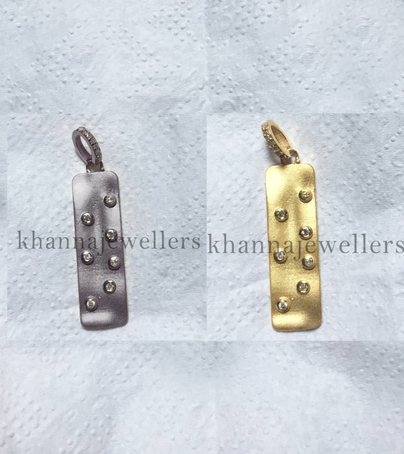 Rechteck Pave Diamant Vergoldung Anhänger .92.5 Sterling Silber Anhänger von khannajewellers